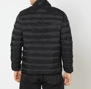 Chaqueta acolchada para hombre con diseño personalizado, carcasa de nailon de alta calidad para invierno en gris negro, cuello levantado, abrigo fino de plumón de pato con capucha - Product Image 4