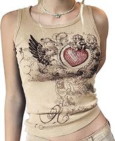 Débardeur rouge en polyester pour femme, imprimé cœur ailé en strass, orné de perles, respirant, tricoté, col rond, coupe courte, sexy, pour club