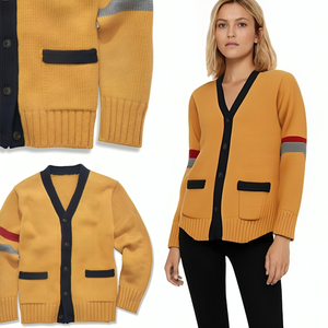 Chandail cardigan tricoté sur mesure coton acrylique coton mélanges style hiver décontracté bouton décoration avant logo appliques inclus - Product Image 4