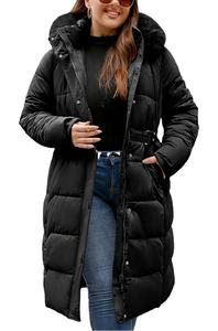 Manteau long chaud et épais pour femme, coupe slim décontractée, parka à capuche en coton uni pour l'hiver. - Product Image 3