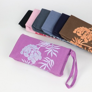 Polyester Classic Casual Rectangular Linen Folded <b>Purse</b> With Hand-sewn Glass Bead Daisies Patterns + Wrist Lace - Product Image 2