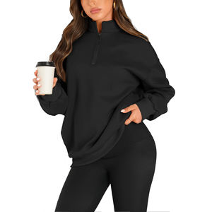 Sudaderas con cremallera de un cuarto y logotipo personalizado, ropa deportiva con hombros caídos, sudaderas con capucha de cuello alto y cremallera de un cuarto de forro polar técnico para mujer - Product Image 4