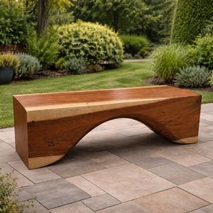 Banco de Madera Maciza de Suar Monkey Pod, Hecho de una Sola Pieza, Diseño Curvo Único en el Centro, Mueble Ecológico para Sala de Estar - Product Image 1