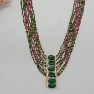 优雅最新高品质天然珠宝祖母绿，带电气石串项链，适合女性使用，批发价可用