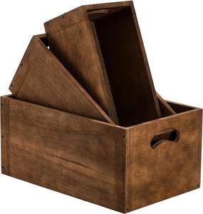Juego de 3 cajas de madera anidadas Caja de madera con asa Rústico Marrón Decorativo Cajas de almacenamiento de madera Contenedor apilable - Product Image 2