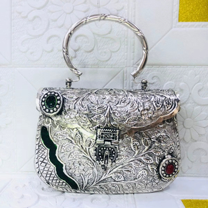 Handmade Exclusive Brass Clutch <b>Bag</b> for Ladies Designer Wedding <b>Evening</b> <b>Silver</b> Handcrafted Craftstages International From Delhi - Product Image 1