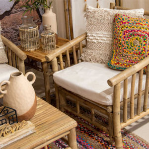 Canapé d'angle de jardin extérieur en bambou moderne de qualité supérieure avec coussins imperméables, ensemble de meubles de patio - Product Image 2