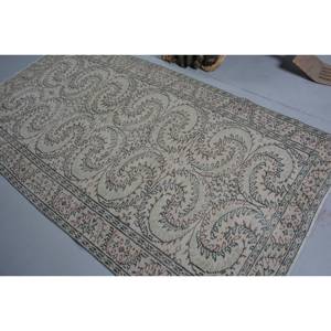 Tapis Vintage Turc Beige 4 '4 "X 8' 1" Fait à la Main en Laine et Fourrure Rectangulaire Patchwork Design pour Adolescents Chambres Latex Soutenu - Product Image 4