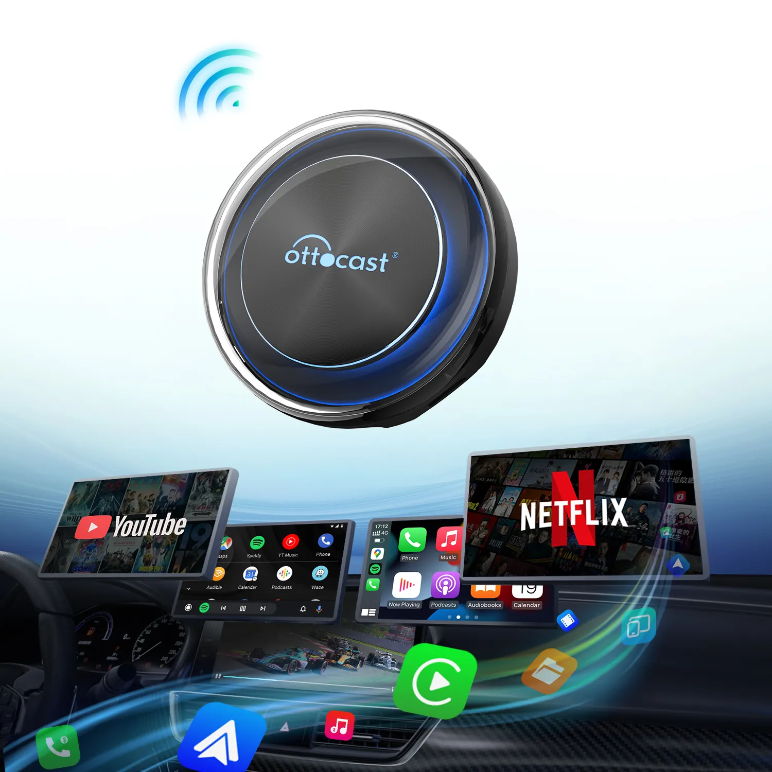 Ottocast hot sale 4G+64GB Magic Box Portable Carplay Android System Wireless Android Auto Carplay Ai Box