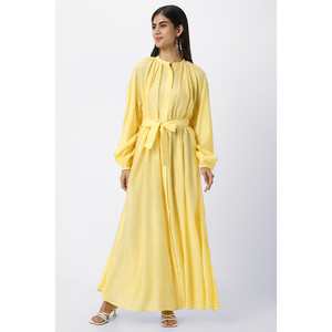 Robe longue professionnelle à dos personnalisé OEM ODM pour femmes col arrondi manches longues ceinture brodée tour de taille pour le printemps décontracté - Product Image 4