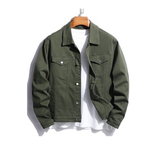 Nouveau Design 2023 hommes Jean vestes boutonné haute qualité hommes col rabattu Jean vestes vert teint bouton up coton fait - Product Image 1