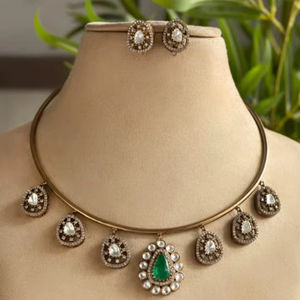 Gold Plated Luxury Designer Polki <b>Necklace</b> <b>Set</b> with <b>Earrings</b> Bridal Jewelry for Wedding & Party Celebration - Product Image 1