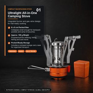 Réchaud à butane mini tout-en-un avec allumage électronique pour la cuisine en plein air, le <span class=keywords><strong>camping</strong></span> et les voyages - Plaque de cuisson portable - Product Image 1