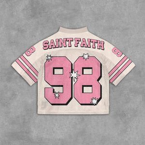 Venta al por mayor de fútbol americano de diseño personalizado Retro Mesh Jersey totalmente sublimación impresa Cultivo de gran tamaño transpirable Anti-UV 100% - Product Image 2