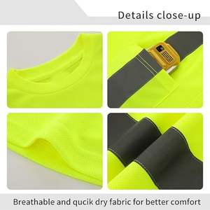 Venta al por mayor de ropa de trabajo personalizada de dos tonos de rayas reflectantes camisa de trabajo de seguridad de poliéster de secado rápido de alta visibilidad de manga corta - Product Image 3