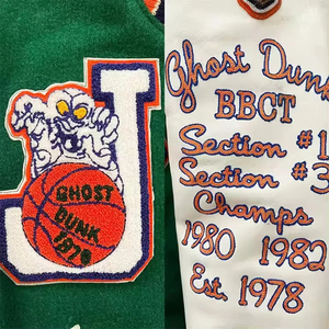 แจ็กเก็ตเบสบอลทีมตัวแทนแบบไม่มีลวดลายปักลายอักษรเสื้อแจ็กเก็ตหนังแบบกำหนดเอง - Product Image 4