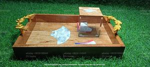 Pot en acrylique de luxe spécial Ramadan avec couvercles en nacre et plateau en bois incrusté de designer pour fruits, dattes, célébrations, bonbons - Product Image 6