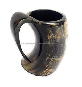 Taza con cuerno de doble diseño rugoso, decoración interior, diseño único de Material con color Natural, tazón para beber - Product Image 4