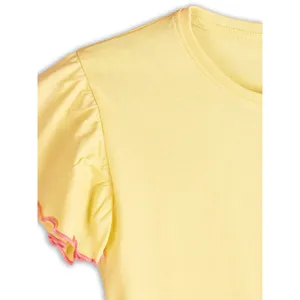Camiseta Amarilla de Algodón para Niñas, con Volantes, Estampada, Estilo Crop Top, Informal, para Bebés y Niñas Pequeñas, Ropa de Verano Tejida, Diseño con Logotipo Simple - Product Image 5