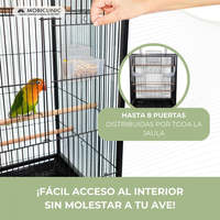 Nymphe Mobiclinic 95X43X61.5 cm Cage à oiseaux en métal avec 8 portes Mangeoires Abreuvoirs Roues Plateau en plastique amovible pour calopsitte
