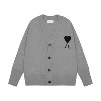 Letterman Sweater kardigan rajut pria, Sweater lengan panjang dengan kancing bordir wol katun bernafas