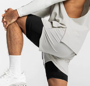 Short de sport 2-en-1 en toile respirante à séchage rapide pour hommes, sur mesure OEM, pour la course et le basket-ball en salle de sport-Style décontracté - Product Image 3