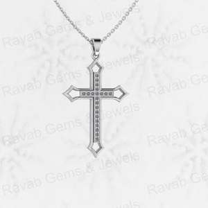 Handmade 925 Sterling Silver 24x35mm Long Cross Pendant CZ Diamond Micro Pave Rhodium 18\" Necklace Fine Keepsake Pendants - Product Image 2