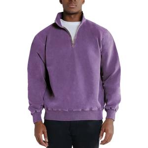 Demi-fermeture éclair haute gsm personnalisé col montant demi-fermeture éclair acide lavé pull coton hommes surdimensionné sweat et sweats à capuche - Product Image 4