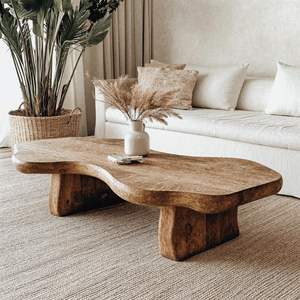 Juego de mesa de centro de madera para decoración de sala de estar con artesanía en madera maciza y acabado elegante. - Product Image 1