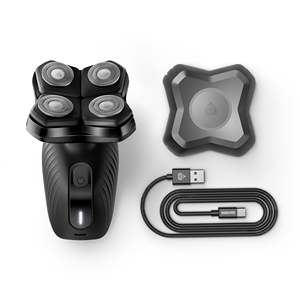 Rasoir de voyage pour homme à quatre lames rotatives, étanche IPX7, chargement USB-C, support magnétique pour lames, rasoir facial de rechange pour le soin du corps - Product Image 2