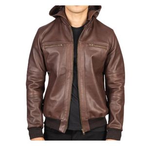 แจ็กเก็ตหนังแท้แท้สำหรับผู้ชายเสื้อกันลมแบบปรับแต่งได้โลโก้ด้านหน้าคอตั้งดีไซน์ล่าสุด - Product Image 1