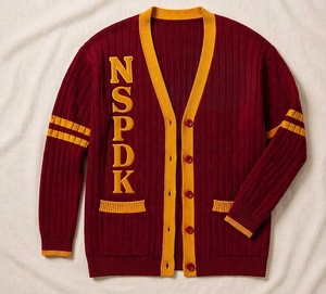 Custom NSPDK Sorority <b>Cardigan</b> Greek Letter Embroidered <b>Chenille</b> 100% Cotton V-neck Contrast Color Varsity Collegiate OEM ODM - Product Image 4