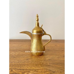 Gold Plated Embossed Design Arabic Metal Dallah in Brass Made for Hotel Restaurant Table Top Coffee <b>Tea</b> Serving Usage From India - Product Image 3