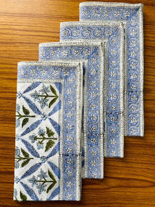 Servilletas de borde de algodón puro 100% con estampado de bloque Floral indio hecho a mano verde oliva Azul acero claro-servilletas de tela desechables para - Product Image 3