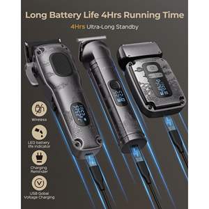 Afeitadora Eléctrica Inalámbrica Profesional para Hombre, 4 Velocidades, Pantalla LED, Resistente al Agua, Cuchilla de Acero Inoxidable, Funciona con Batería - Product Image 5