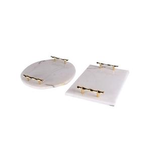 Plateau en marbre blanc avec poignée en laiton Pièce décorative en pierre naturelle Design unique Décoration d'intérieur élégante et durable - Product Image 5