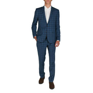 Abito da uomo Billy London slim-fit elasticizzato ad alte prestazioni, blazer blu taglia 40R monopetto e doppiopetto con chiusura a bottoni sul pantalone - Product Image 1
