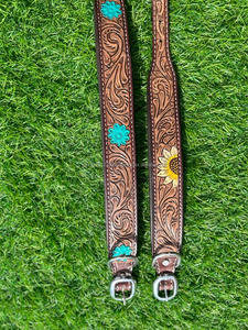Collier de chien Western en cuir torsadé imprimé fleur Turquoise pour le cou collier de chien réglable en cuir véritable gravé rembourré pour animal de compagnie - Product Image 2