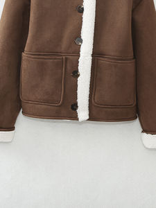 Veste d'hiver décontractée de couleur marron à col rabattu et à manches longues pour femmes - Product Image 4