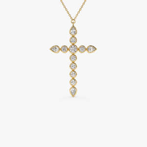 Pendentif croix en diamant de laboratoire de formes variées raffinées 1,25 ct E-F VS Or 14 carats, idéal pour les occasions spéciales, les fêtes, cadeau, classique, fait main - Product Image 1