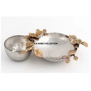 Bol à feuilles modernes martelées à 3 compartiments avec vaisselle en métal massif de haute qualité pour la maison - Product Image 2