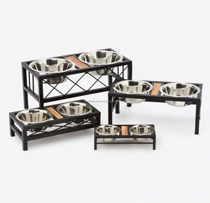 Alimentador de madera hecho a mano para gatos, soporte para 2 platos de Metal, estación de alimentación, Material de acero, varios acabados, tamaños, agua, perro, Alimentación de Mascotas - Product Image 1