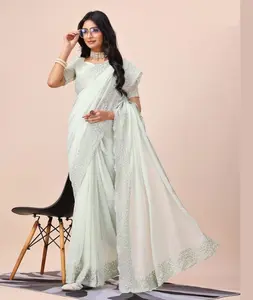 印度民族穿着柔软的Banarasi真丝纱丽，编织有沉重的Pallu和相同的编织边框衬衫序列工作纱丽