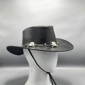 Black Leather Cowboy <b>Hat</b> Handmade with Hand Embroidery <b>Western</b> Wide Brim for Men and Women Four Seasons Use - Product Image 3