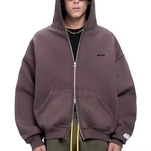Sudadera con capucha recortada para hombre Fabricación de sudaderas con cremallera doble Zip Ups Heavyweight Zip up Hoodie100 % algodón, cremallera completa, calle - Product Image 1