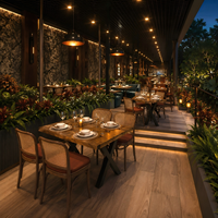 Ensemble de table à manger carrée en bois massif naturel pour restaurant, terrasse intérieure ou extérieure, chaises de café en rotin de luxe