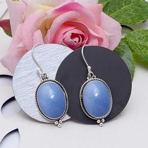 Cadeau de fiançailles boucle d'oreille femmes bleu Angelite 925 boucles d'oreilles en argent Sterling massif pour cadeau de mariage donnant des bijoux - Product Image 2