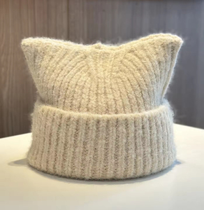 Bonnet tricoté unisexe adulte avec logo personnalisé, oreilles de chat, style coréen vintage, couleur unie, haute qualité, 100% coton, nouvelle collection automne-hiver - Product Image 3