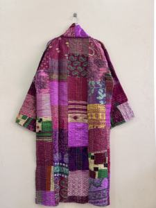 เสื้อคลุมยาวผ้าไหมคันธาแบบปะติดปะต่อ สไตล์โบฮีเมียนฮิปปี้ เสื้อคลุมลำลอง - Product Image 6