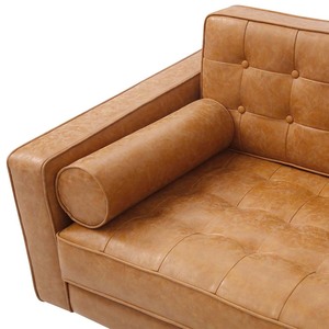 Canapé deux places 06, banc carré capitonné 220x82cm, cuir véritable, coussins marron luxueux, trois places, mobilier de maison - SFB68046 - Product Image 5